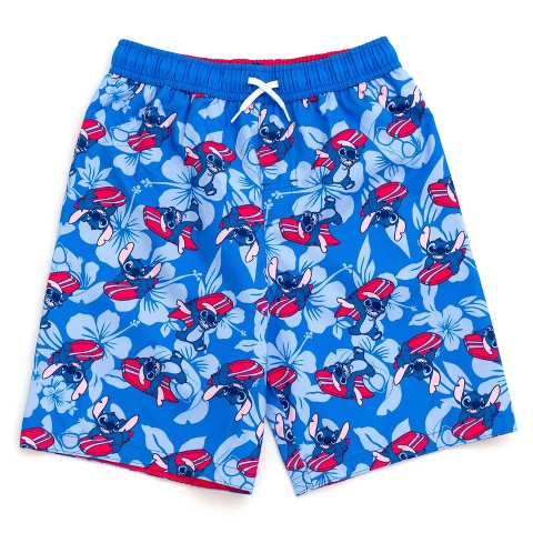 Disney Lilo & Stitch Big Boys UPF 50+ Swim Trunks Bathing Suit Blue 10-12