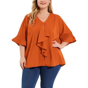 Agnes Orinda Women's Ruffle Smocked Short Sleeve V Neck Casual Summer Blouses - 1 of 4