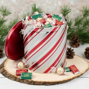 3 lb Christmas Chocolate Gift Tin Hershey's Miniatures & Lindt Truffles - Candy Stripes - 1 of 1