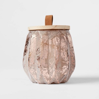 15oz Acorn Glass Jar with Wooden Wick Gingersnap Spice Honey Orange Candle - Threshold™