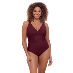 Aqua Green, Women's Surplice Trim Overlay One Piece - 1 of 3