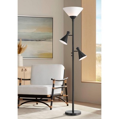 Black Adjustable Metal Torchiere Floor Lamp with Glass Shade