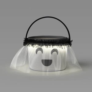 Halloween Light Up Plush Ghost Round Polyester Trick or Treat Pail - Hyde and EEK! Boutique™ - 1 of 4