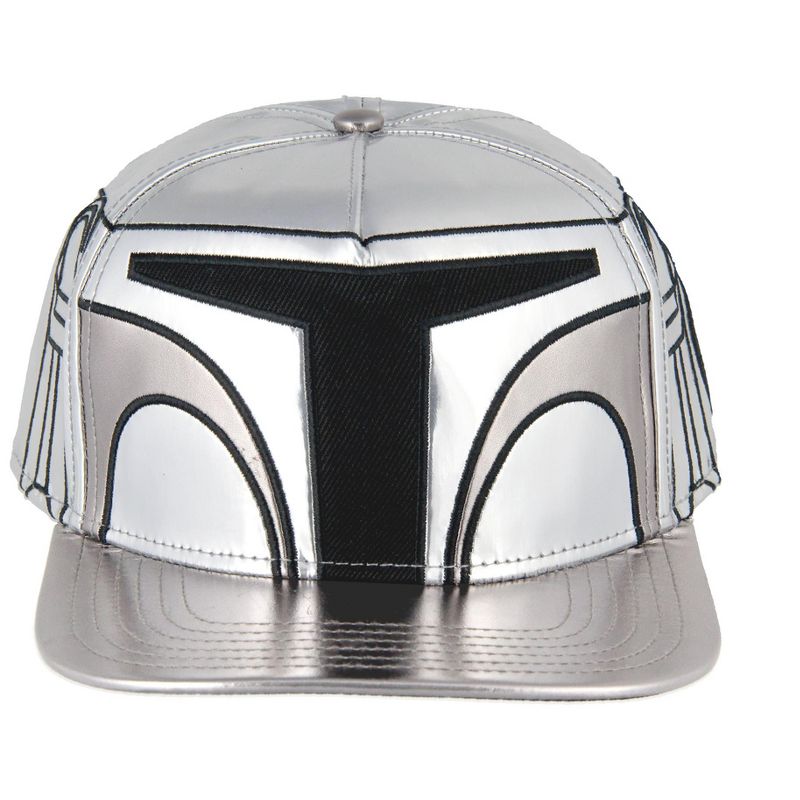 Star Wars The Mandalorian Steel Beskar Helmet Embroidered Snapback Hat Cap Metallic, 4 of 6