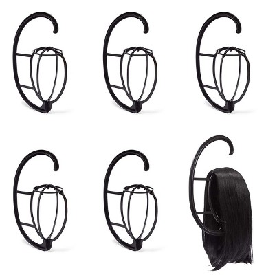 Okuna Outpost 6 Pack Plastic Collapsible Hanging Wig Stand Holder for Hair Styling, Black, 10 x 15.5 in