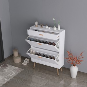 KTMBDW Shoe Cabinet, 16 Pair Shoe Rack Storage Organizer with 2 Flip Drawers, Entryway Shoe Storage Cabinet for Heels, Boots, Slippers , White - 1 of 4