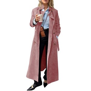 Imily Bela Womens Long Trench Coat Fall Faux Suede Jackets Double Breasted Lapel Pea Coat with Belt - 1 of 4