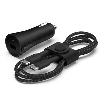 Belkin 3A/27W 1-port Braided USB-C to USB-C cable USB-C Car Charger - Black