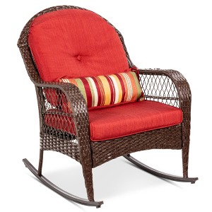 Best Choice Products Outdoor Wicker Rocking Chair for Patio, Porch w/ Steel Frame, Weather-Resistant Cushions - Red - 1 of 4