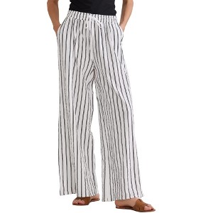 INSPIRE CHIC Women's Casual Drawstring Stripe Wide Leg High Waist Cotton Loose Pants - 1 of 4