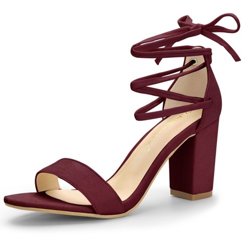 Allegra K Women's Tie-up Strappy Chunky High Heels Sandal Burgundy 5.5 ...