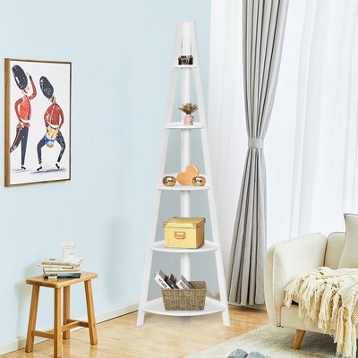 White MDF 5-Tier Corner Ladder Shelf