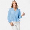 Anna-Kaci Women's Long Sleeve Button Front Peplum Blouse with V-Neckline and Gathered Waist Detail - 2 of 4