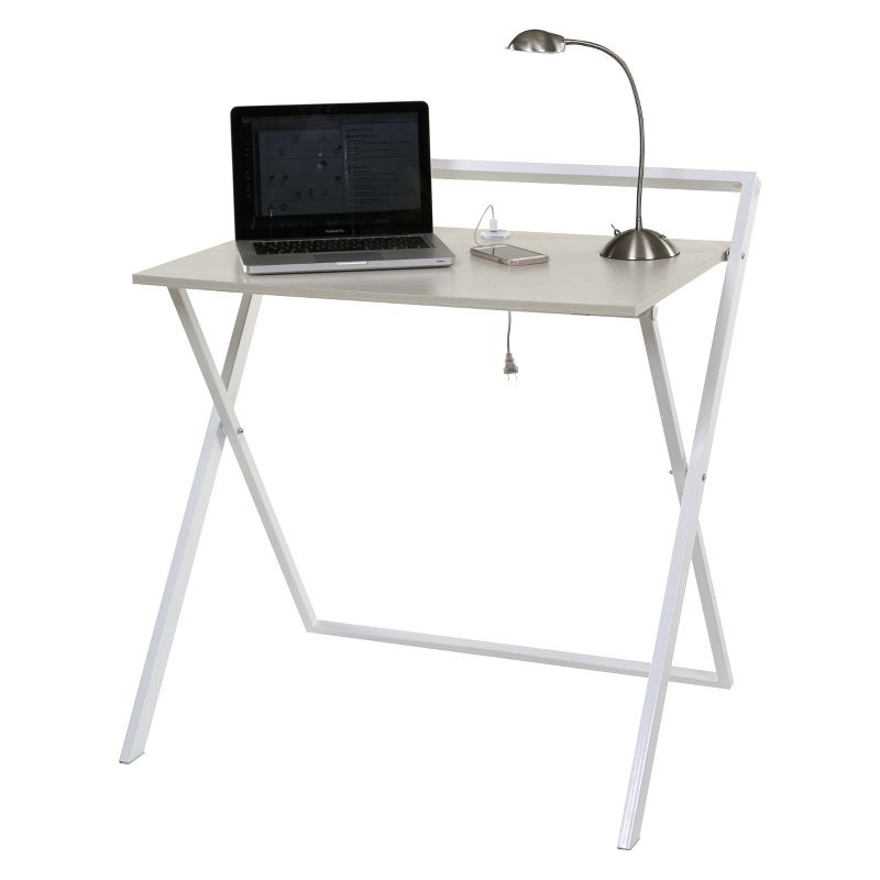 Basics No Assembly Folding Desk with Dual Usb Charger Whitewashed Oak/White - OneSpace, 5 of 8