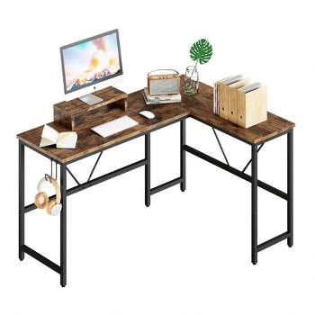 Bestier Computer Office Desk With Steel Frame, Reversible Book Shelves,  Headphone Hook, Adjustable Feet, & Under Desk Storage, Oak : Target