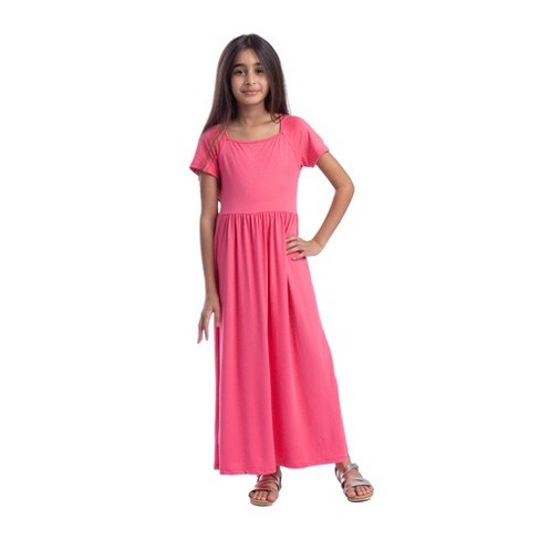 24seven Comfort Apparel Girls Short Sleeve Pleated Maxi Dress - image 1 of 4