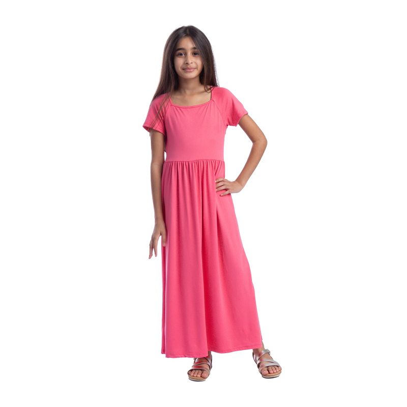 24seven Comfort Apparel Girls Short Sleeve Pleated Maxi Dress, 1 of 5