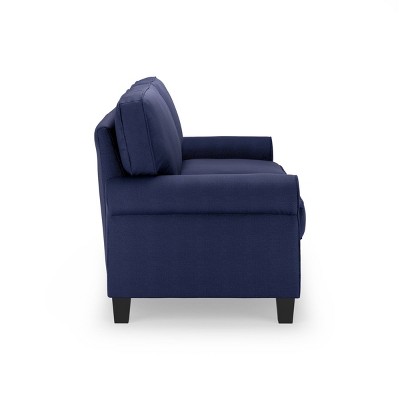 Navy Blue 73" Plush Rolled Arm Sofa with Wood Frame and Pillow Back