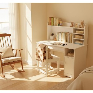 Kids' Height-Adjustable Writing Desk with Side Storage, White & Pink ¨C Ideal for Homework, Drawing & Daily Activities, White - 1 of 1