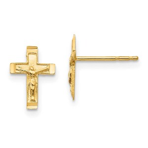 Black Bow Jewelry Children's 14k Yellow Gold 10mm Crucifix Cross Post Earrings - 1 of 4