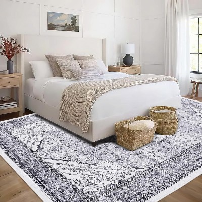 Washable Vintage Area Rug, Non-Slip Stain-Resistant Farmhouse Carpet for Living Room, Bedroom, Office, Dining Room, Nursery