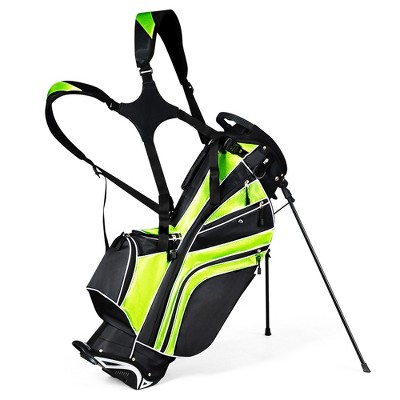 Costway Golf Stand Cart Bag Club w/6 Way Divider Carry Organizer Pockets Storage Green