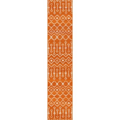Orange Geometric Trellis Synthetic Runner Rug