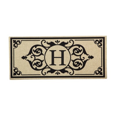 Evergreen Flag Cambridge Letter H Monogram Burlap Sassafras Switch Mat - 22" Long x 10" High