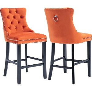 QingMoon Velvet Upholstered Barstools, Button Tufted Counter Chairs Set of 2 with Nailhead Trim and Wooden Legs for Kitchen, Cafe, Pub - 1 of 4