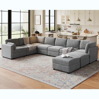 GustoWave L-Shaped Modular Sectional Sofa, Oversized 9 Seat Couch with 2 Storage Ottoman, Modern Deep Seat Comfy Chenille Sleeper Sofa