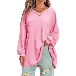 EXLURA EXLURA Womens Spring Long Sleeve Shirts V Neck Casual Maternity Tops Loose Babydoll Pullover Dressy Tunic Blouse Outfits 2025 Apricot - 1 of 4
