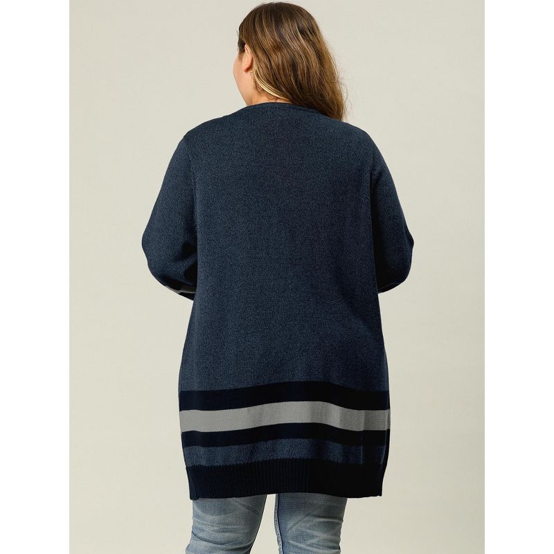 Agnes Orinda Women's Plus Size Multi Striped Open Front Sweater Cardigan, 6 of 8