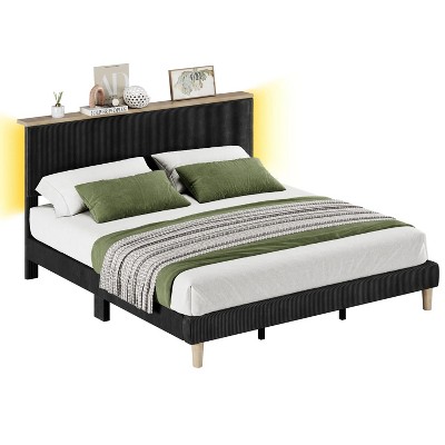 Bestier King Corduroy Upholstered Bed Frame with Adjustable Headboard