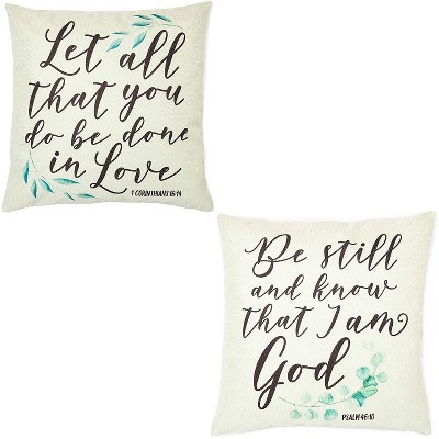 Christian Throw Pillow Covers 1 Corinthians 16:14, Psalms 46:10 (18 x 18, 2 Pack)