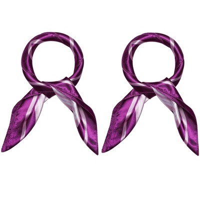 Elerevyo Women's Satin Stripe Print Square Neck Scarf Head Wrap Kerchief Neckerchief 2Pcs 19.6"x19.6"