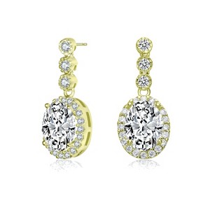 Guili Sophisticated Sterling Silver with Rhodium Plated Clear Oval and Round Cubic Zirconia Halo Drop Earrings Refined and Elegant Design - 1 of 3
