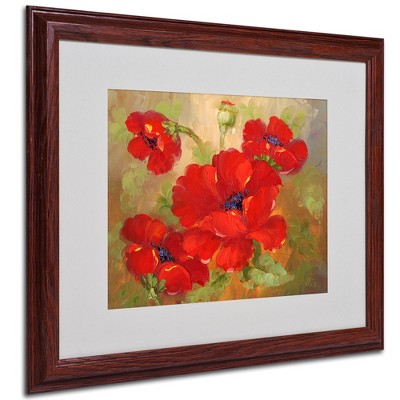Anonymous Poppies Acrylic Painting in Dark Brown Frame