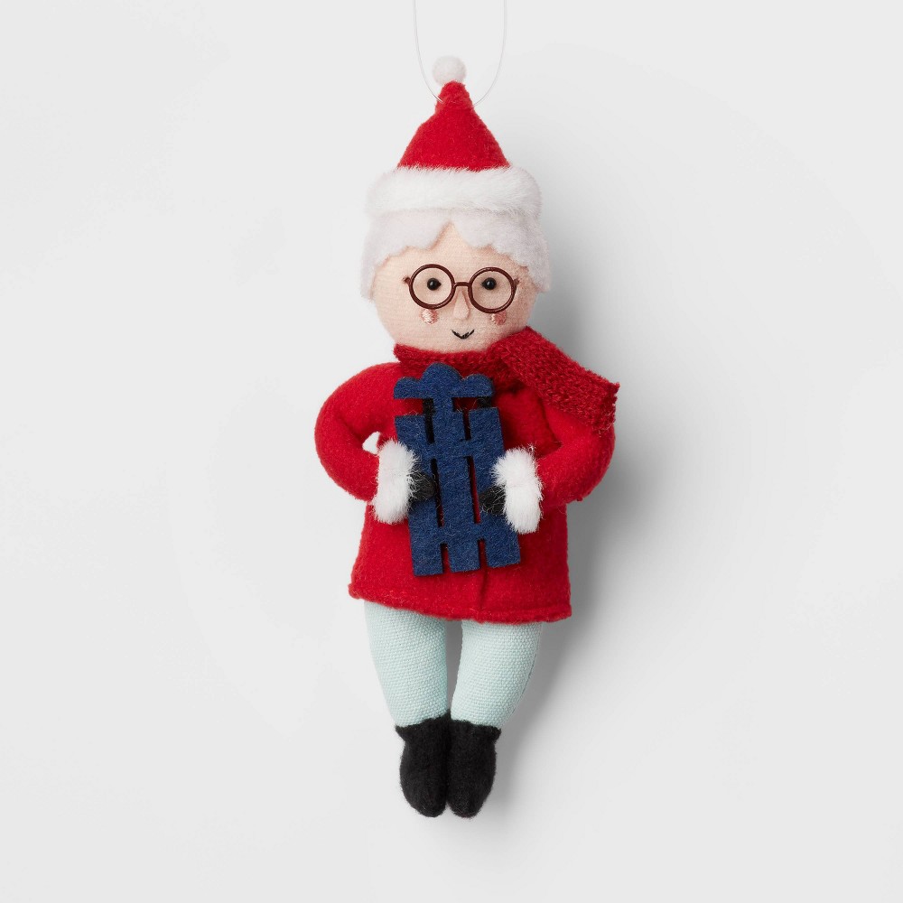 Santa Wearing Glasses Holding Sled Fabric Christmas Tree Ornament - Wondershop™ 36 Count 