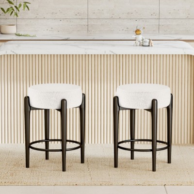 23.6" Mid-Century Modern Upholstered Counter Stool Set of 2, Dining Chairs with Metal Legs for Kitchen Island or Home Bar – The Pop Home