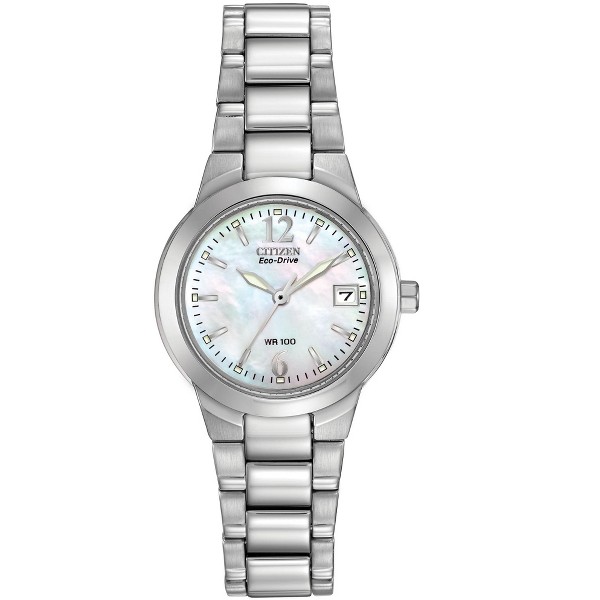 Reloj Citizen Eco-Drive Dress Classic para dama, esfera de nácar, pulsera de acero inoxidable plateado