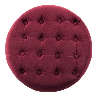 Elegant Tufted Round Velvet Ottoman with Dark Walnut Legs