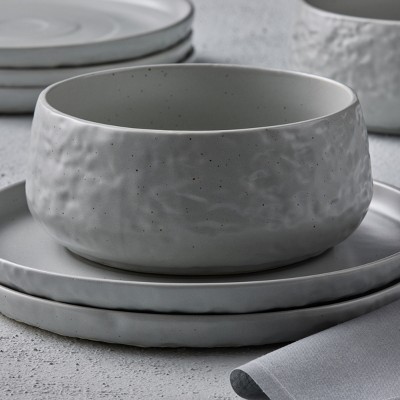 Gray and White Ceramic 16-Piece Textured Dinnerware Set