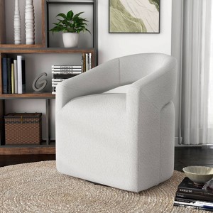 24/7 Shop At Home Stormherald Modern Boucle Upholstered Swivel Barrel Chair with Open Back - 1 of 4