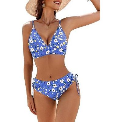 AI'MAGE Bikini Set for Women Triangle Floral Print Bikini Set Two Piece Swimsuit V Neck Bathing Suits