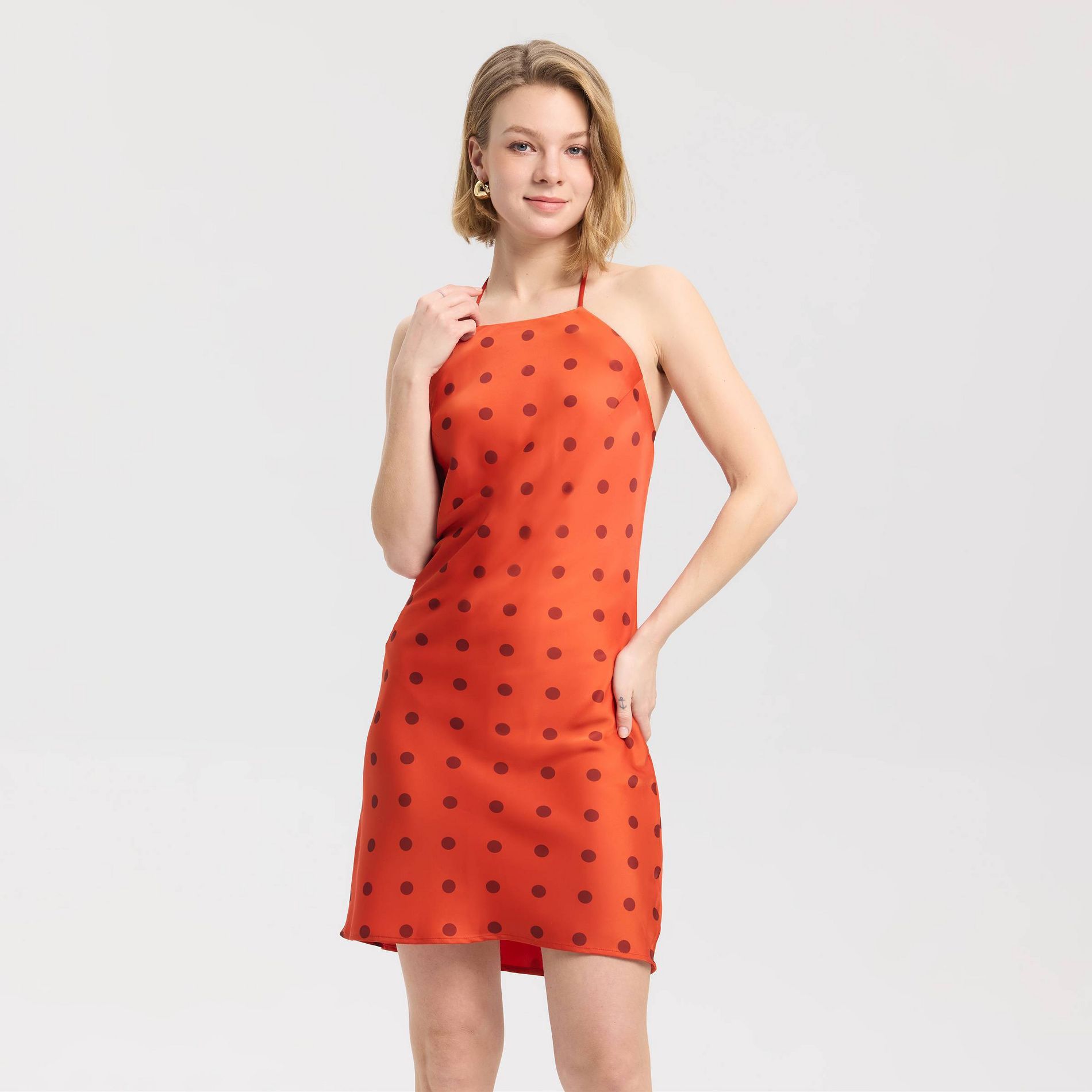 Women's Satin Mini Dress - A New Day™ Red Polka Dots M