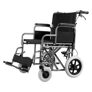 VEVOR Wheelchair, Carbon Steel Transport Chair for Adults, Foldable Wheelchair with Detachable Armrest, Self-locking Brake, 24-Inch Wide Seat - 1 of 4