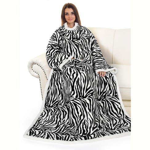 Wearable Blanket with Sleeves Soft Fleece Snuggy Robe Wrap Sofa