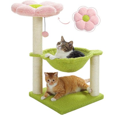 Flower Cat Tree, 28" Cat Tower with Cozy Flower Perch, Large Hammock for Indoor Small Cats, Cute Cat Tree