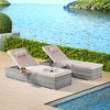 Gulches Gray Rattan Patio Chaise Lounges Set - Outdoor Sofa Deck Chair with Khaki Cushions - 3 of 4