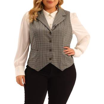 Agnes Orinda Women's Plus Size Retro Eclectic Work Button Steampunk Plaid Suit Vests